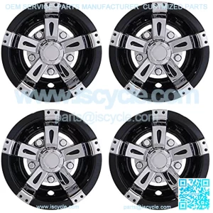 Golf Cart 8" Vegas Chrome/Black Wheel Covers Hub Caps Set of 4
