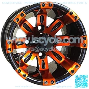 10?? Golf Cart Wheel, Black/Orange Rim & Center Cap, 10x7 ET-25