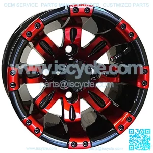 10" Golf Cart Wheel, Black/Red Rim & Center Cap, 10x7 ET-25