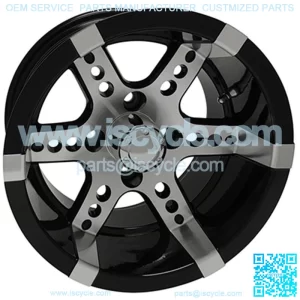 RX260 Machined w/ Black w/ Center Cap 14x7 ET-25 Golf Cart Wheel