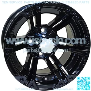 RX334 Gloss Black w/ Chrome Center Cap 12x7 ET-25 Golf Cart Wheel