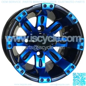 10" Golf Cart Wheel, Black/Blue Rim & Center Cap, 10x7 ET-25