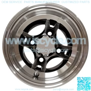 8" Golf Cart Wheel, Machined/Black Rim & Center Cap, 8x7 ET-27