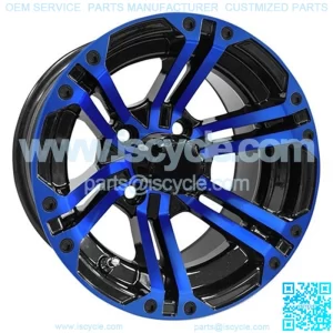 12" Golf Cart Wheel, Black/Blue Rim & Center Cap, 12x7 ET-25