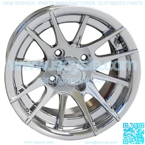 12" Golf Cart Wheel, 12 Spoke, Chrome Rim & Center Cap, 12x6 Centered