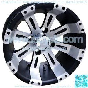 12" Golf Cart Wheel, Machined Matte Black Rim & Center Cap, 12x6 Centered