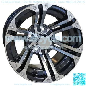 12" Golf Cart Wheel, Machined/GloBlack & Center Cap, 12x7 ET-25