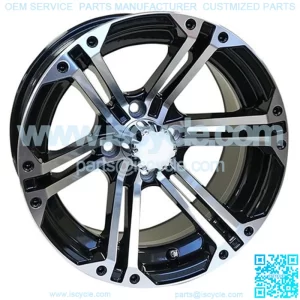 14" Golf Cart Wheel, Machined/Black Rim & Chrome Center Cap, 14x7 ET-25