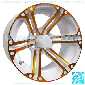 14" Golf Cart Wheel, White/Orange Rim & Center Cap, 14x7 ET-25