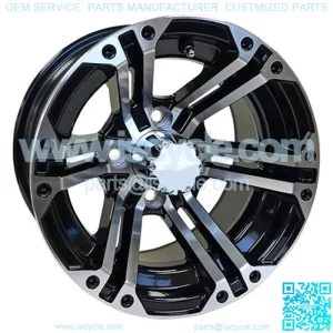 12" Golf Cart Wheel, Machined/GloBlack Rim & Chrome Center Cap, 12x7 ET-25