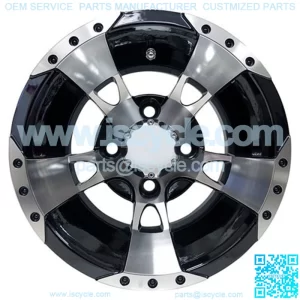 10" Golf Cart Wheel, Machined/Black Rim & Center Cap, 10x7 ET-25