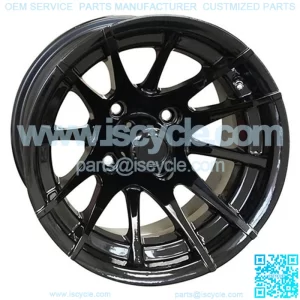 12" Golf Cart Wheel, 12 Spoke, Black Rim & Center Cap, 12x7 ET-25