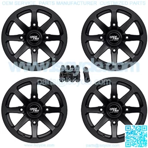 RT102 4pc 14in ATV Wheels 4x110 Rims 14x7, 5+2 Offset, Includes 10x1.25 Lug Nuts - Compatible with IRS Honda Kawasaki Yamaha Rubicon Rincon Brute Force Kodiak Grizzly Rhino 4/110
