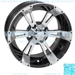 Set of 4 Golf Cart Yellow Jacket 14 inch Machined & Black Wheel 3:4 Offset