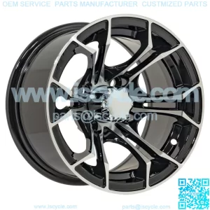 12 inch Machined and Black Golf Cart Wheel | 3:4 Offset | 4x4 Bolt