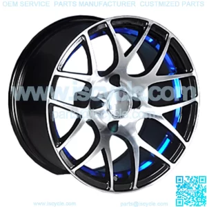 Set of 4 Golf Cart Pursuit 14 inch Machined and Blue Wheel With 3:4 Offset