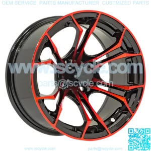 12x7 Black/Red Golf Cart Wheel | 3:4 Offset | 4x4 (101.6mm)