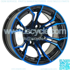 12x7 Black/Blue Golf Cart Wheel | 3:4 Offset | 4x4 (101.6mm)
