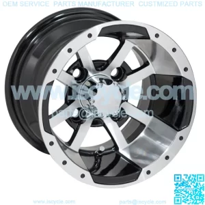 (1) Golf Cart Storm Trooper 10 inch Machined Black Wheel W/ 3:4 Offset