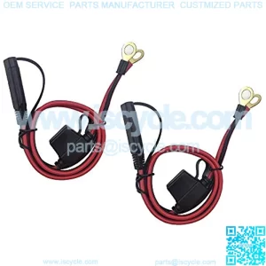 Ring Terminal Harness Wiring 2-Pin Quick Disconnect Plug SAE Battery Extension Cable 12V- 24V With10A Fused 2 Feet 16AWG Gauge Copper Wire for Motorcycle (2 Pack)