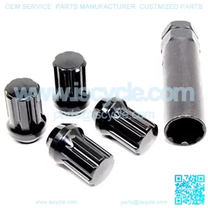 Set of 20 Veritek 14x1.5mm GloBlack Spline Drive Tuner Lug Nuts w/Key 1.40 Inch for Aftermarket Custom Wheels