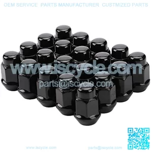20PCS 1.4 inch Black 12x1.5 Closed End Bulge Acorn Lug Nuts - Cone Seat - 19mm Hex Wheel Lug Nut Aftermarket Wheels