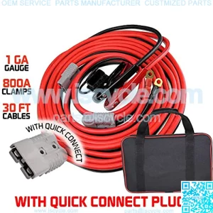 Jumper Cables, 30 feet, 1 Gauge, 800A, Booster Battery Cables with Permanent Installation kit and Quick Connect Plug - 30 Ft Allows You to Jump Start a Battery from Behind a Vehicle