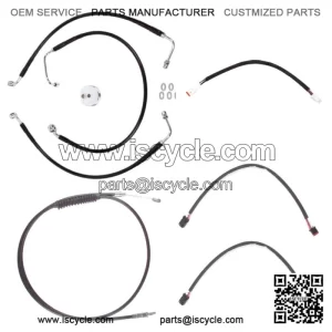 Black +8" Cable & Brake Line Cmpt Kit 2018-2019 Harley Softail Fat Bob No ABS (For: Harley-Davidson)