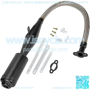 Stainless Steel Flexible Exhaust Muffler Pipe Silencer Gasket for 2 Stroke 49cc 60cc 66cc 80cc 100cc Engine Gas Motorized Bicycle Motor Bike Black