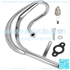 Performance Chrome Exhaust Muffler Expansion Chamber Pipe Silencer Gasket for 2 Stroke 50cc 66cc 80cc 100cc Engine Gas Motorized Bicycle Motor Bike Silver