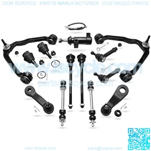 Detroit Axle - 4WD Front Upper Control Arms + Lower Ball Joints Tie Rods + 4-Groove Pitman & Idler Arm Replacement for Silverado Sierra 1500