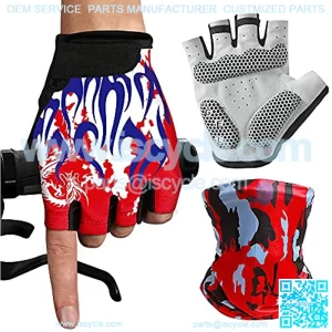 Bike Cycling Gloves, Half Finger Bicycle Gloves with Neck Gaiter Face Mask, Anti Slip BreathMountain Bike Gloves with Shock Absorbing 5MM Gel Pad MTB Road Bicycle Gloves for Men Women