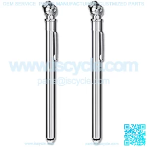 2-Piece Pencil Tire Pressure Gauge (5-50PSI), Chrome-Plated Metal Head and Stainless Steel Body, with Pocket Clip Tire Detector(Silver)
