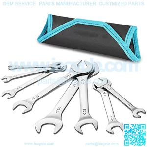 Open End Wrench Set, Metric, 8-Piece, Including 5.5, 7, 8, 9, 10, 11, 12, 13, 14, 17, 19, 21, 22, 23, 24, 27 mm, Slim Spanner Wrench Set with Rolling Pouch