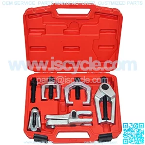 Front End Service Tools Set 5pcs Ball Joint Separator for Pitman Arm Tie Rod Puller with Red Suitcase Universal Use