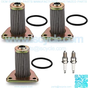 26591G01 Oil Filter Compatible With 1991- 2008 EZGO 4 Cycle 295CC 350CC 295 CC 350 CC Golf Cart Parts (Pack of 3) With Spark Plug