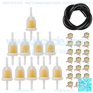 10 pcs 1/4" Fuel Filter + 5 Feet 1/4 Inch Fuel Line + 20 pcs Clamps Gas Inline Fuel Filters for Small Engines Golf Cart Moped Scooter Motorcycle Mni Bike Lawn Mower Weedeater Generators