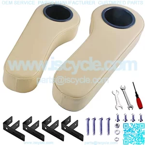 Golf Cart Armrest with Cup Holder for Club Car Yamaha - Upgrade Support Frame/No Drilling Required - Black/Beige/Gray