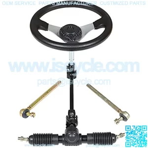 300mm Steering Wheel Steel Kit 320mm Gear Rack Pinion Adjustable Shaft Set Replacement for 110cc Go Kart