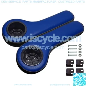 Padded Rear Seat Armrest with Cup Holder - Black/Blue - for Golf Cart