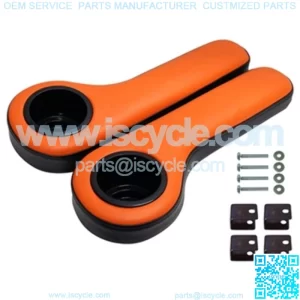 Padded Rear Seat Armrest with Cup Holder - Orange/Black - for Golf Cart