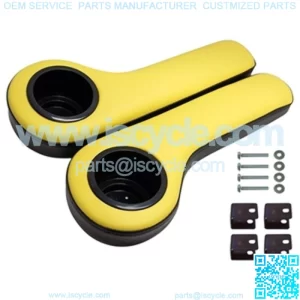 Padded Rear Seat Armrest with Cup Holder - Black/Yellow - for Golf Cart