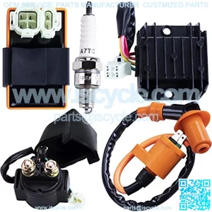 CNCMOTOK High Performance Racing GY6 Ignition Coil Voltage Regulator Rectifier Solenoid Relay 6 Pin AC CDI Spark Plug Kit for 50cc 125cc 150cc ATV Quad Go Kart Moped Scooter,$18.41