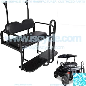 Golf Cart Flip Rear Black Seat Kit w/Black Cushions w/Extra Handle Bar Compatible with 2004-Up Club Car Precedent Gas or Electric Models - You Will Receive Three Packages & All Hardware