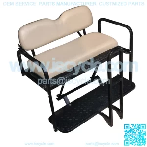 RXV Golf Cart Rear Seat Kit - Stone/Beige (Matches Factory front seats) - Flip Seat w/ Cargo Bed & FREE Grab Bar