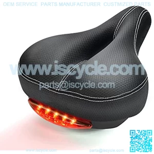 Men Women Bike Seat - C99 Soft Memory Foam Padded Wide Leather Bicycle Saddle Cushion with Taillight, Waterproof, Dual Spring Suspension, Shock Absorbing, Universal