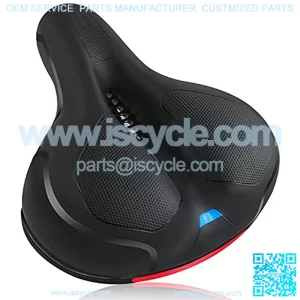 Bike Seat- Wide Bicycle Saddle Replacement Memory Foam Padded Soft Bike Cushion with Dual Shock Absorbing Rubber Balls Universal Fit Waterproof Bicycle Seat for Indoor/Outdoor Bikes