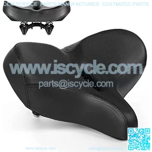 Bike Saddle Seat Cushion, Wide Bicycle Leather Seat Saddle, Memory Foam Padded Waterproof Bike Saddle with Dual Shock Absorbing, Soft BreathReplacement Black Bicycle Saddle
