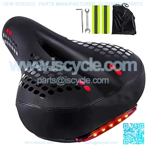 Bike Seat, Bike Saddle for Women Men with Double Shock Absorbing Spring, Bicycle Cushion Memory Foam Waterproof Leather for Stationary/Exercise/Indoor/Mountain/Road Bikes