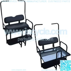 Club Car DS Golf Cart Flip Folding Rear Back Seat Kit with Diamond Plate - Black
